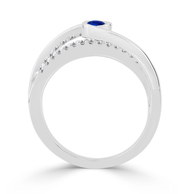 Auriya 14k Gold 1/8ct Blue Sapphire and 1/8 TDW White Diamond Bezel Set Engagement Ring