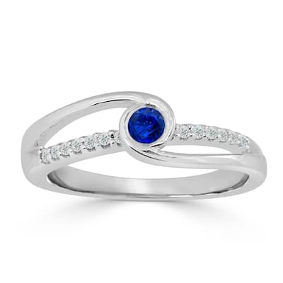 Auriya 14k Gold 1/8ct Blue Sapphire and 1/8 TDW White Diamond Bezel Set Engagement Ring