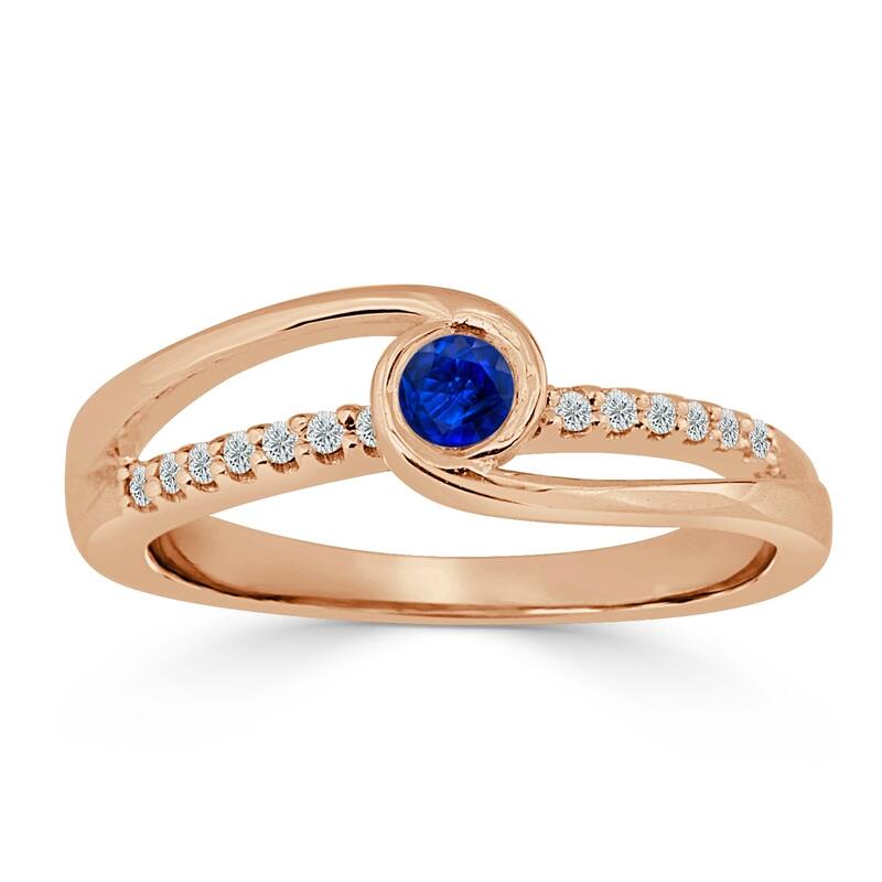 Auriya 14k Gold 1/8ct Blue Sapphire and 1/8 TDW White Diamond Bezel Set Engagement Ring