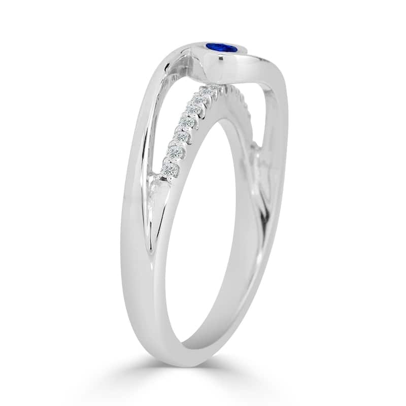 Auriya 14k Gold 1/8ct Blue Sapphire and 1/8 TDW White Diamond Bezel Set Engagement Ring