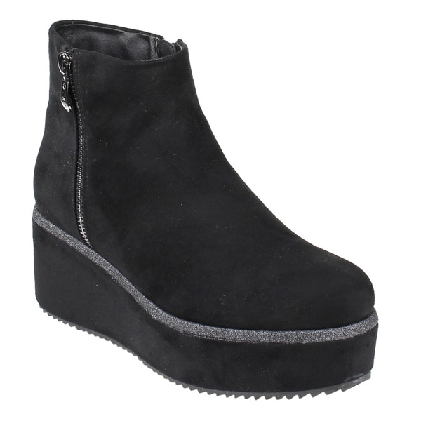 EI70 Women's Dual Side Zippers Sparkling Platform Wedge Ankle Booties EI70 Women's Dual Side Zippers Sparkling Platform Wedge Ankle Booties
