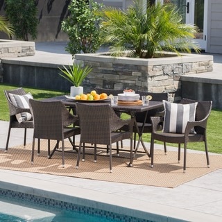 Darcy Outdoor 7-Piece Rectangle Foldable Wicker Dining Set with Umbrella Hole by Christopher Knight Home