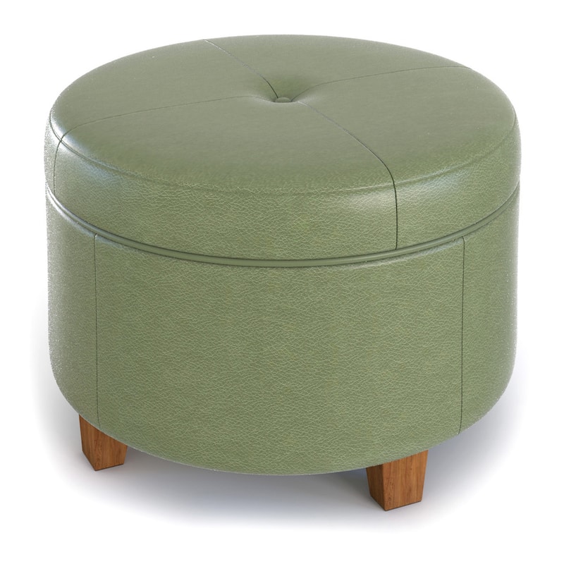 Porch & Den Rockwell Green Faux Leather Round Storage Ottoman