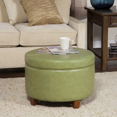 Porch & Den Rockwell Green Faux Leather Large Round Storage Ottoman