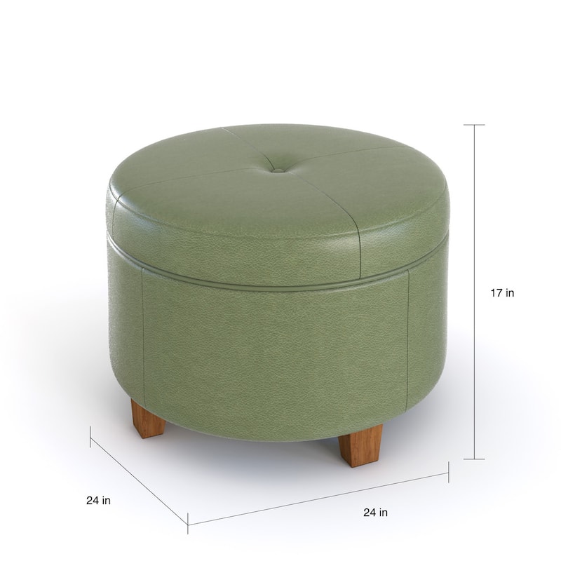 Porch & Den Rockwell Green Faux Leather Round Storage Ottoman