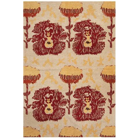 Handmade One-of-a-Kind Chenille Flatweave Ikat Rug (India) - 5' x 8'