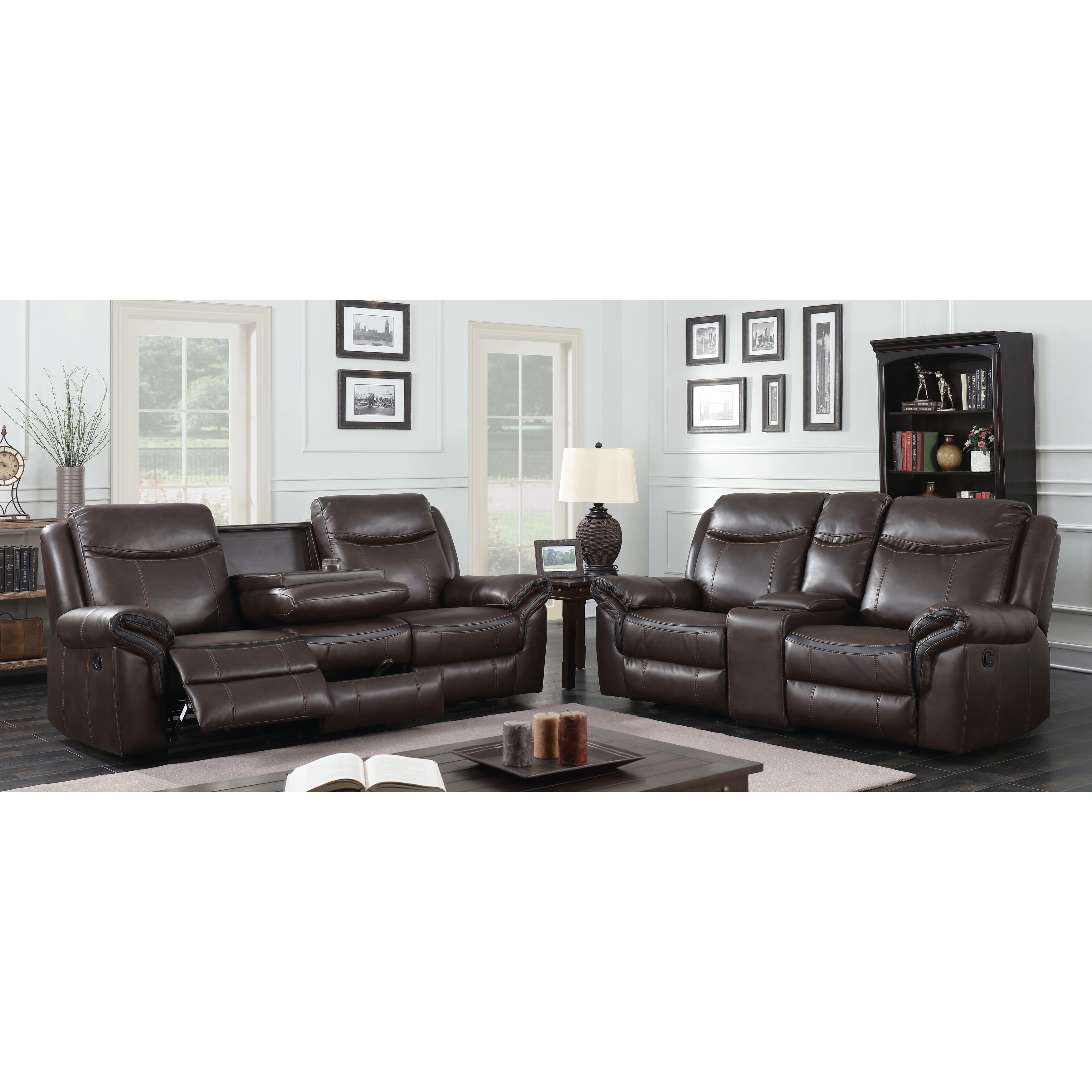 Furniture Of America Yeln Transitional Brown Reclining Sofa Set