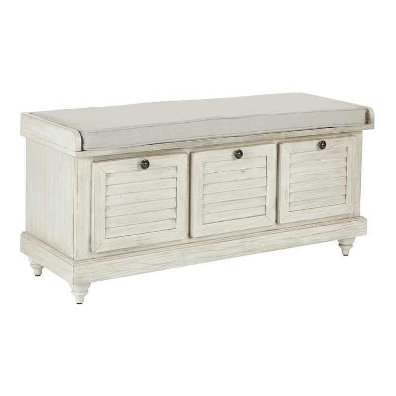 Dover White Wash Entryway Storage Bench - White