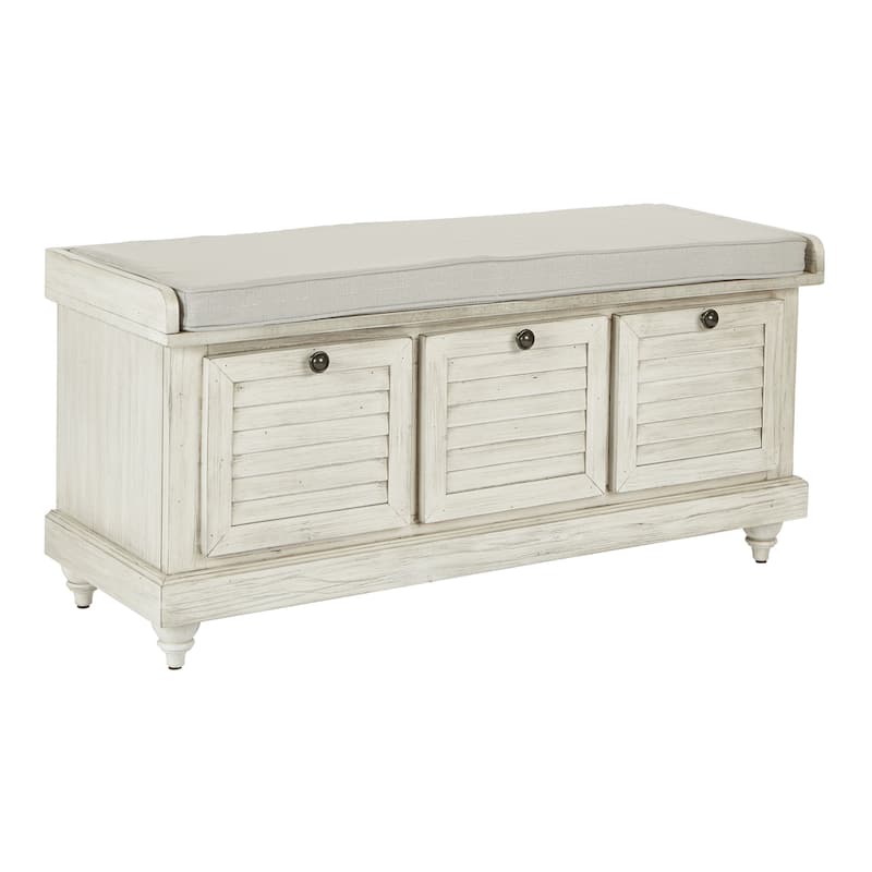 Dover White Wash Entryway Storage Bench - White
