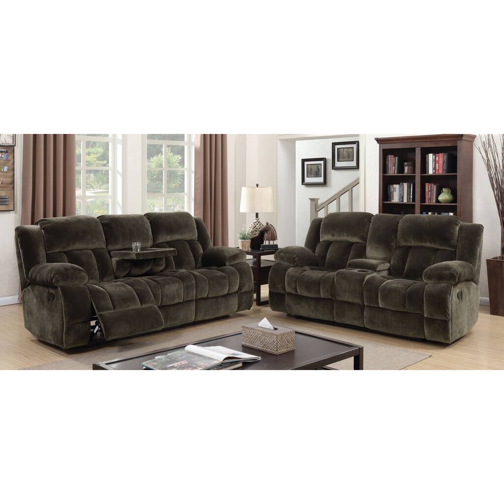 Ric Transitional Brown Fabric 3-Piece Reclining Sofa Set by Furniture of America