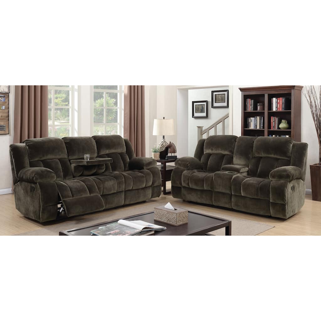 Ric Transitional Brown Fabric 3-Piece Reclining Sofa Set by Furniture of America
