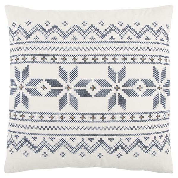 Rizzy Home 20 x 20 inch Christmas Ivory/Indigo Geometric Decorative Throw Pillow