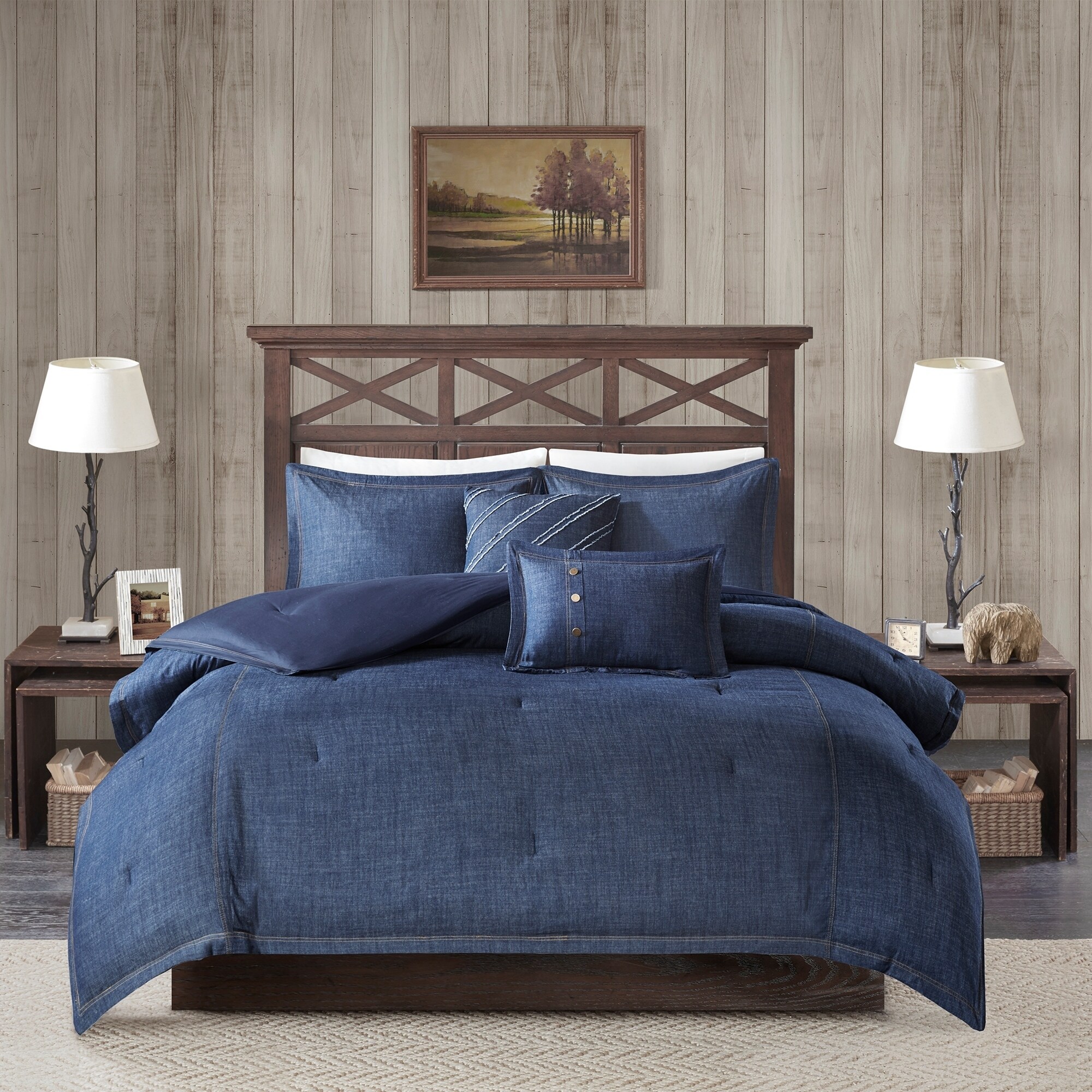 Shop Woolrich Perry Blue Oversized And Overfilled Denim Comforter