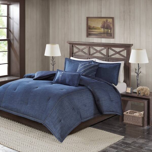 Shop Woolrich Perry Blue Oversized And Overfilled Denim Comforter
