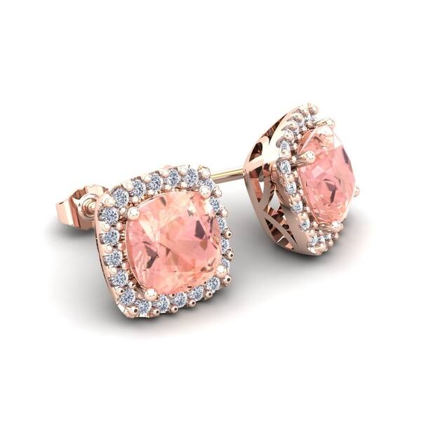 Shop 2 Carat Tgw Cushion Cut Morganite And Halo Diamond Stud