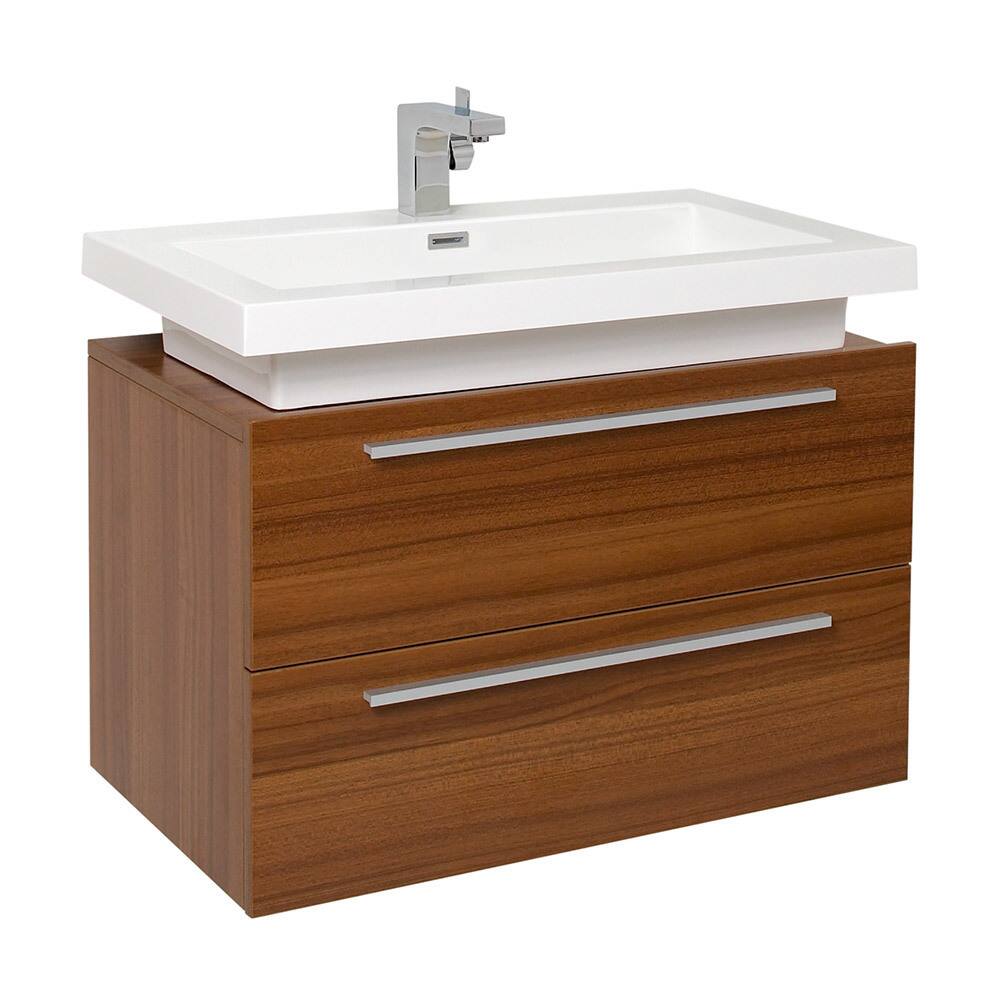 Fresca Medio Teak Modern Bathroom Cabinet w/ Vessel Sink