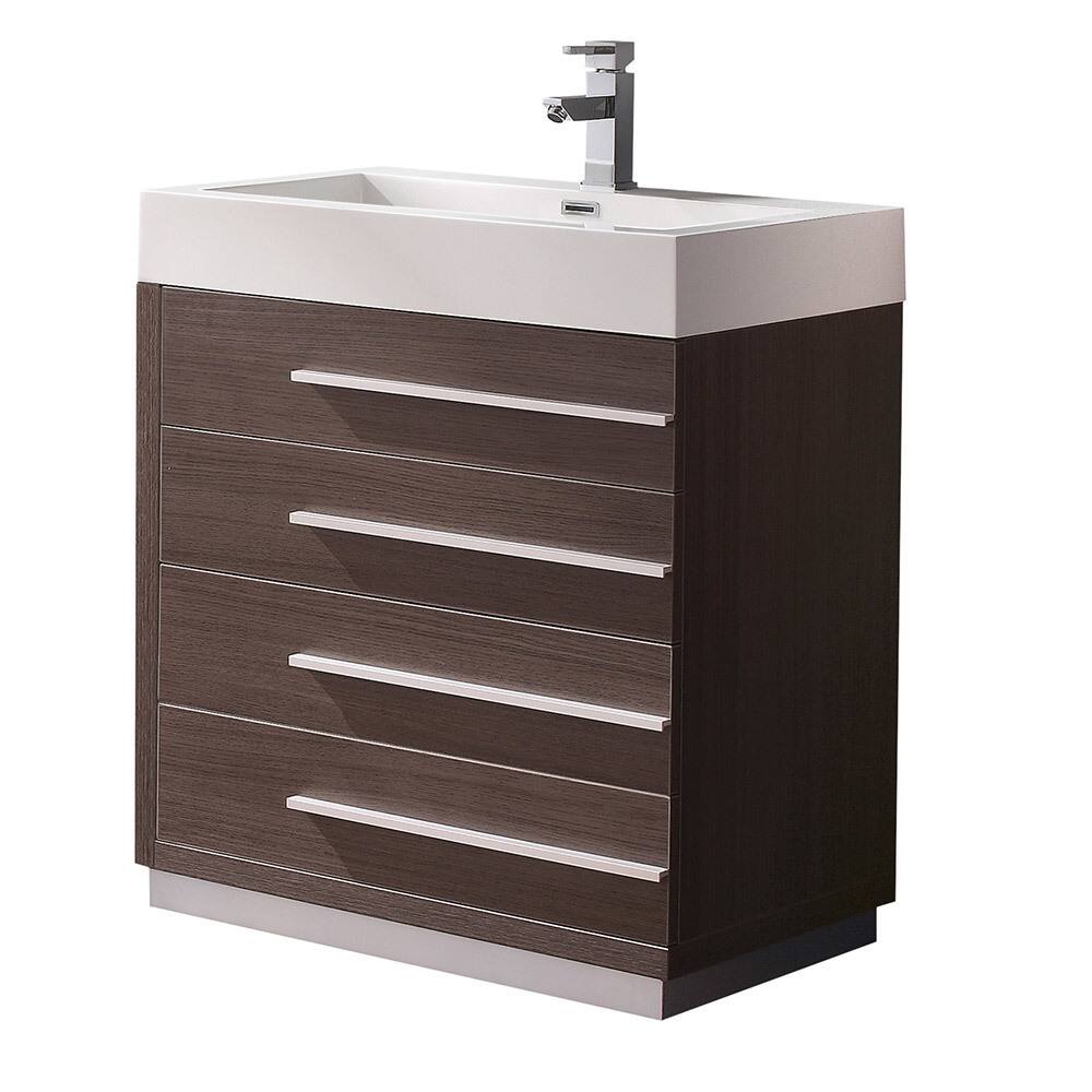 Fresca Livello 30-inch Grey Oak Modern Bathroom Cabinet with Integrated Sink