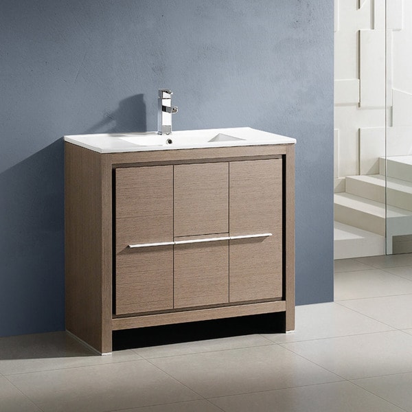 Fresca Allier 36" Grey Oak Modern Bathroom Cabinet w/ Sink