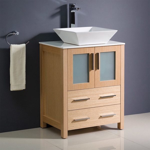Fresca Torino 24-inch Light Oak Modern Bathroom Cabinet with Top and Vessel Sink
