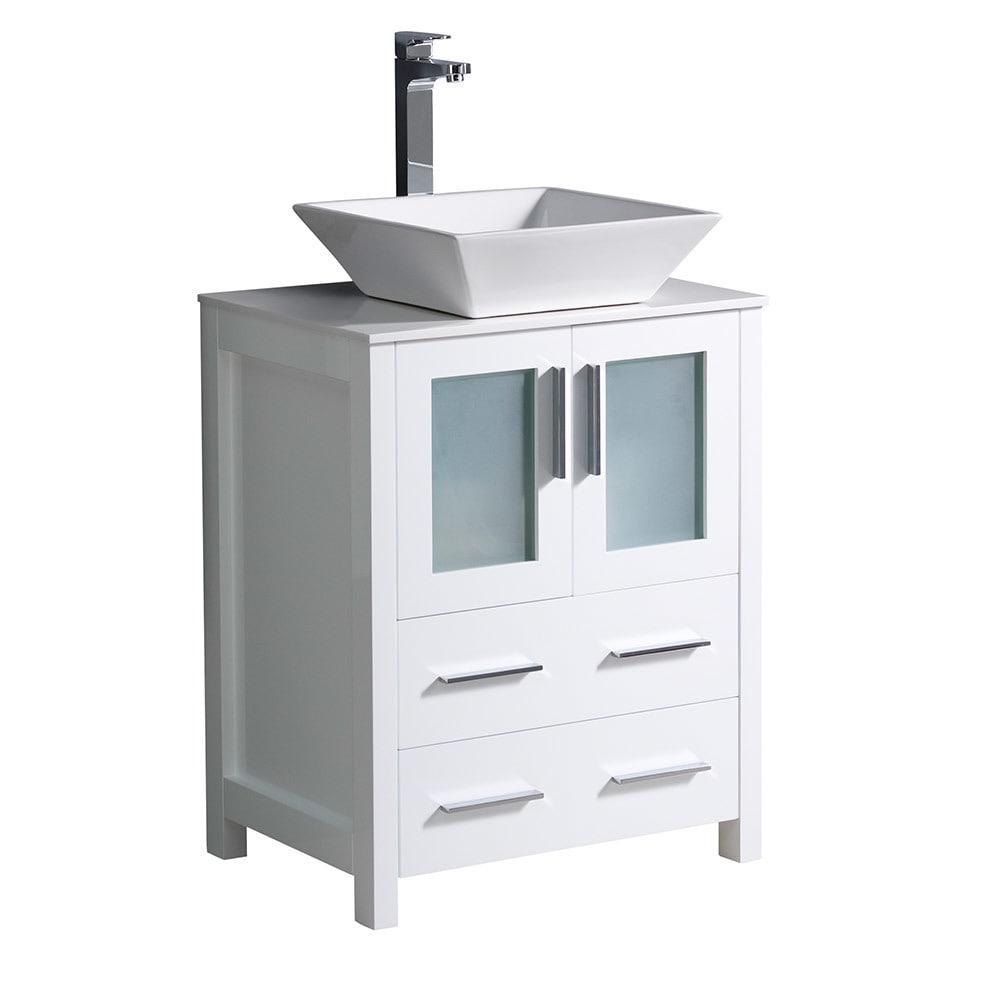 Fresca Torino 24 Inch White Modern Bathroom Cabinet With Top And Vessel Sink Overstock 17664570