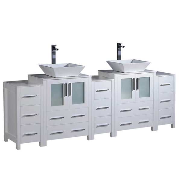 Fresca Torino 84" White Modern Double Sink Bathroom Cabinets w/ Tops & Vessel Sinks