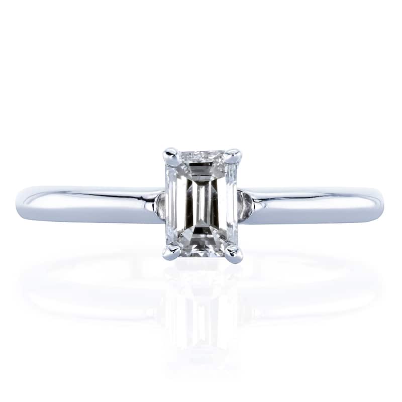 Annello by Kobelli 14k White Gold 1/2 Carat Diamond Solitaire Emerald Cut Engagement Ring