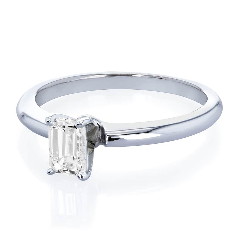 Annello by Kobelli 14k White Gold 1/2 Carat Diamond Solitaire Emerald Cut Engagement Ring