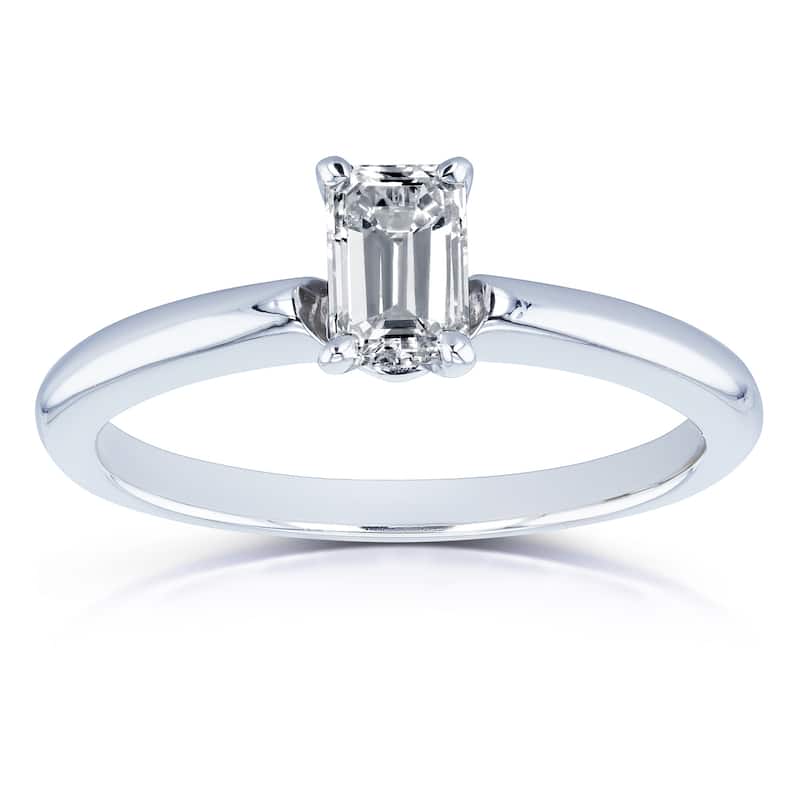Annello by Kobelli 14k White Gold 1/2 Carat Diamond Solitaire Emerald Cut Engagement Ring