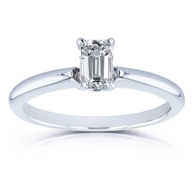 Annello by Kobelli 14k White Gold 1/2 Carat Diamond Solitaire Emerald Cut Engagement Ring
