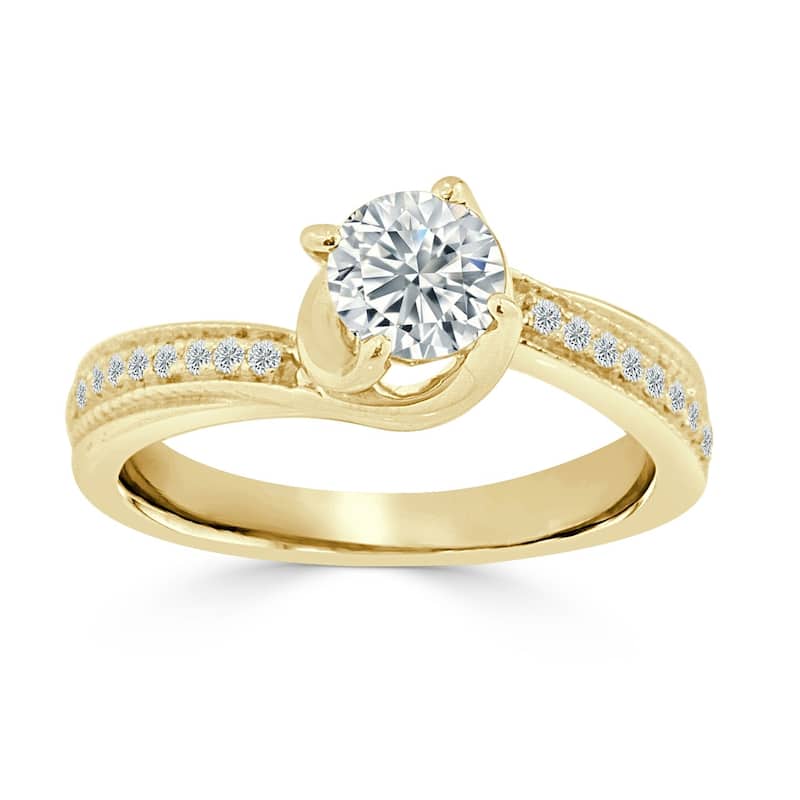 Auriya 3/4ct TDW Round Solitaire Swirl Diamond Engagement Ring 14K Gold
