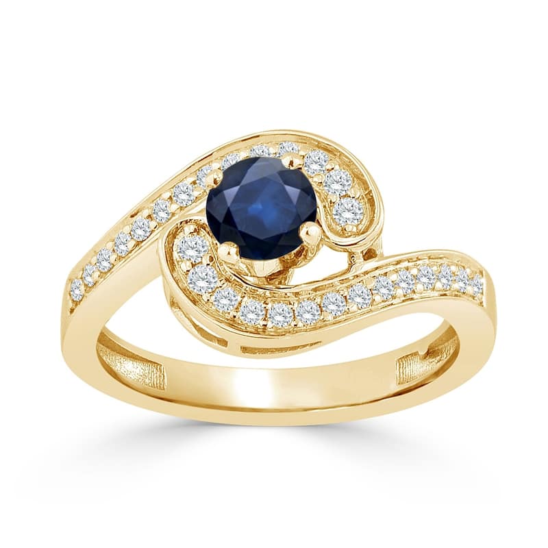 Auriya 14k Gold 1/2ct Modern Blue Sapphire Bypass Halo Diamond Engagement Ring 1/4ctw