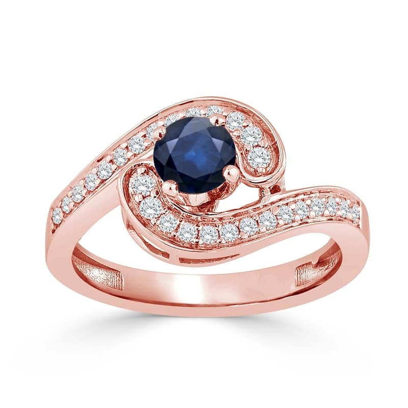 Auriya 14k Gold 1/2ct Modern Blue Sapphire Bypass Halo Diamond Engagement Ring 1/4ctw