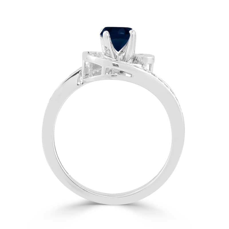 Auriya 14k Gold 1/2ct Modern Blue Sapphire Bypass Halo Diamond Engagement Ring 1/4ctw