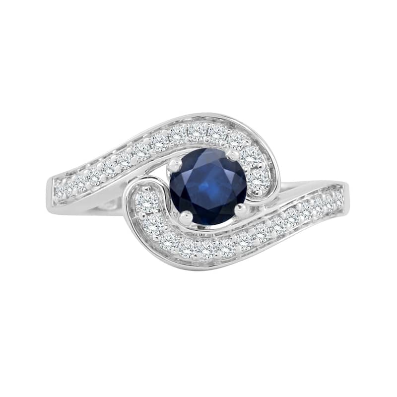 Auriya 14k Gold 1/2ct Modern Blue Sapphire Bypass Halo Diamond Engagement Ring 1/4ctw