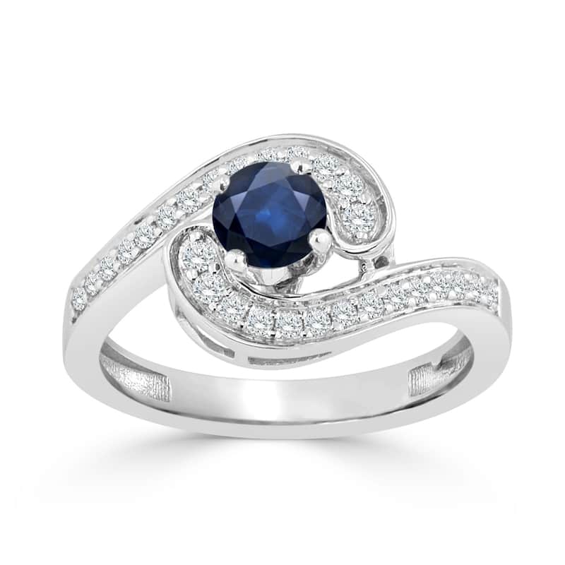 Auriya 14k Gold 1/2ct Modern Blue Sapphire Bypass Halo Diamond Engagement Ring 1/4ctw