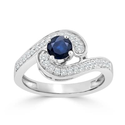 Auriya 14k Gold 1/2ct Modern Blue Sapphire Bypass Halo Diamond Engagement Ring 1/4ctw