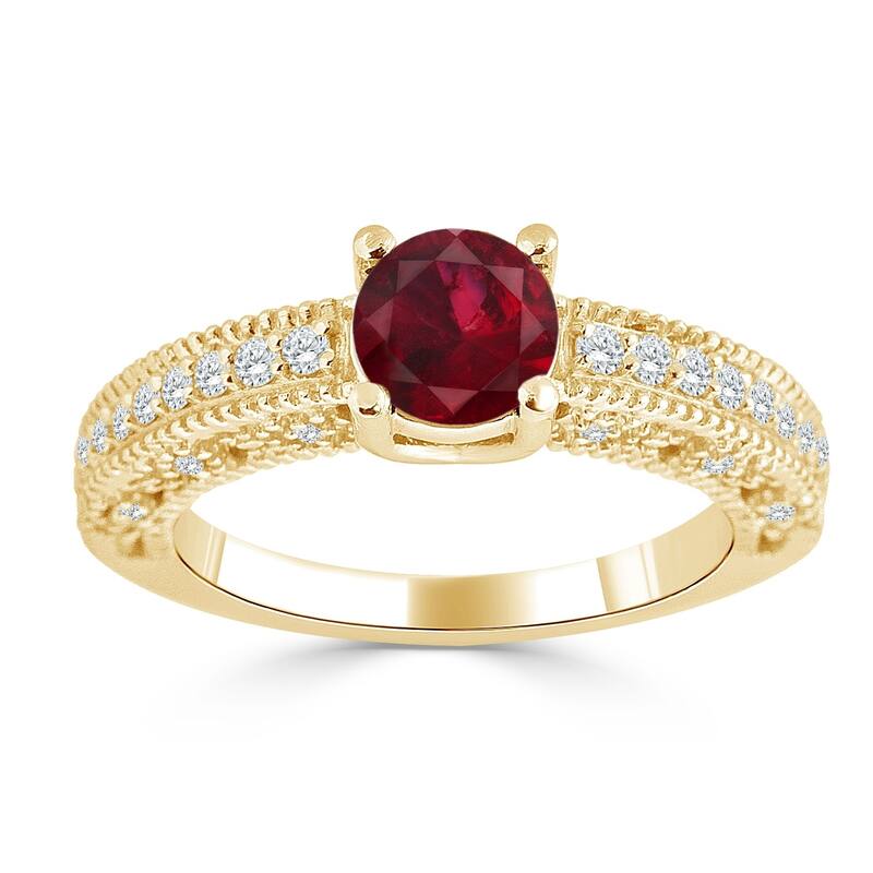 Auriya 14K Gold 3/4ct Ruby and 1/3ct TDW Diamond Engagement Ring (H-I, SI1-SI2) - Red
