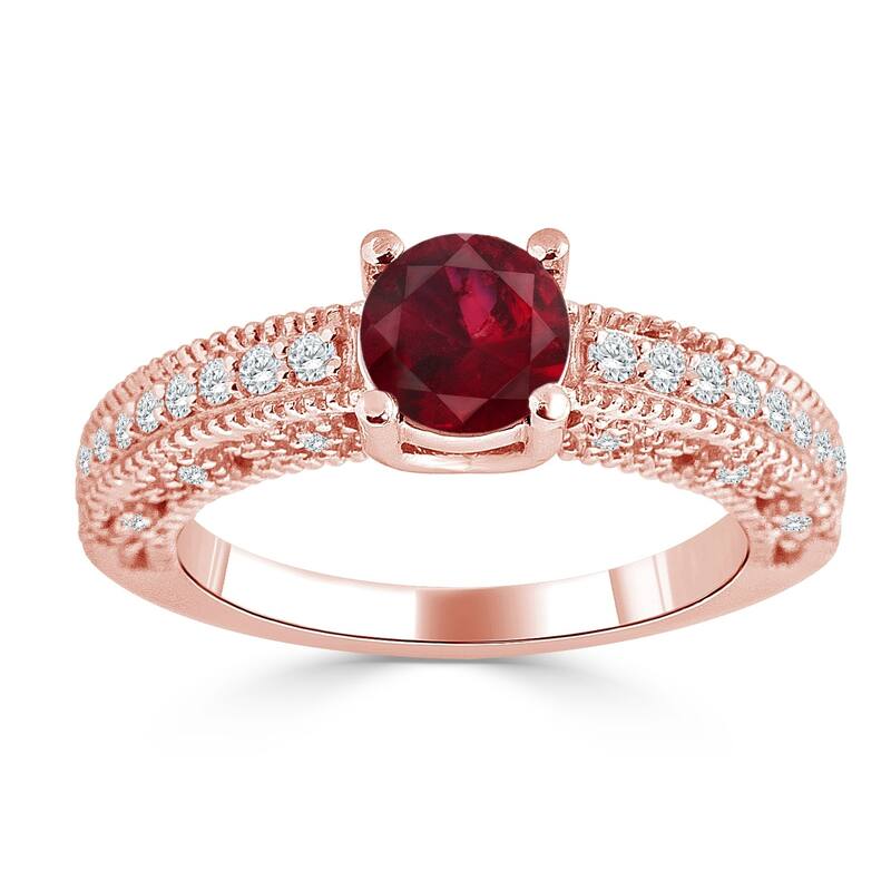 Auriya 14K Gold 3/4ct Ruby and 1/3ct TDW Diamond Engagement Ring (H-I, SI1-SI2) - Red