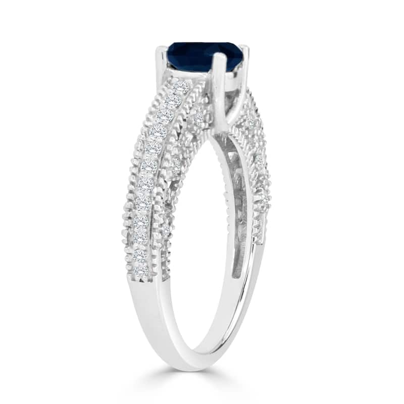 Auriya Vintage 3/4ct Blue Sapphire and 1/3ctw Diamond Engagement Ring 14K Gold