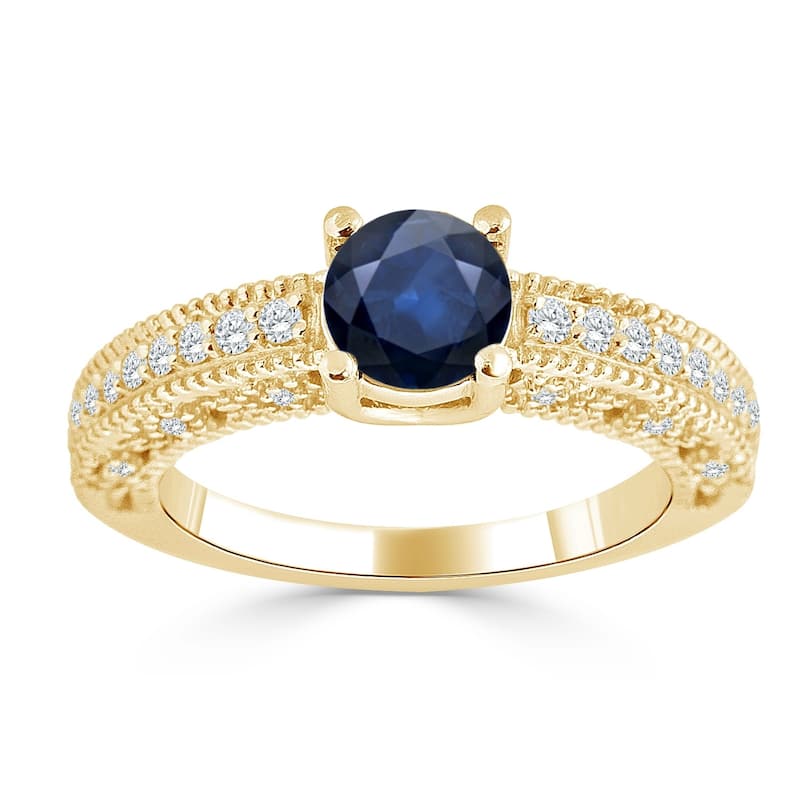 Auriya Vintage 3/4ct Blue Sapphire and 1/3ctw Diamond Engagement Ring 14K Gold