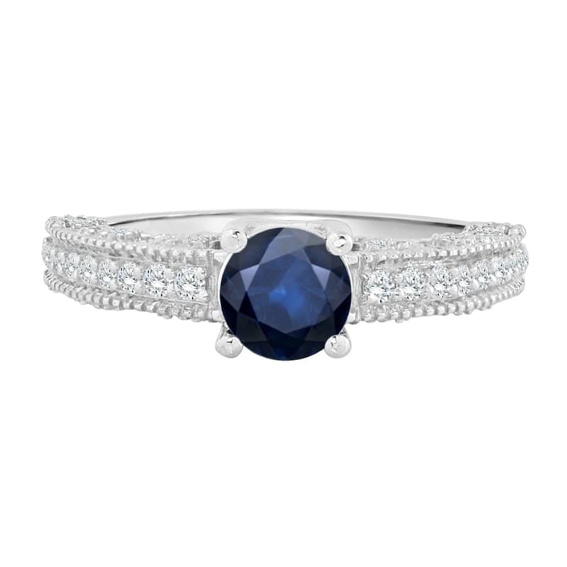 Auriya Vintage 3/4ct Blue Sapphire and 1/3ctw Diamond Engagement Ring 14K Gold