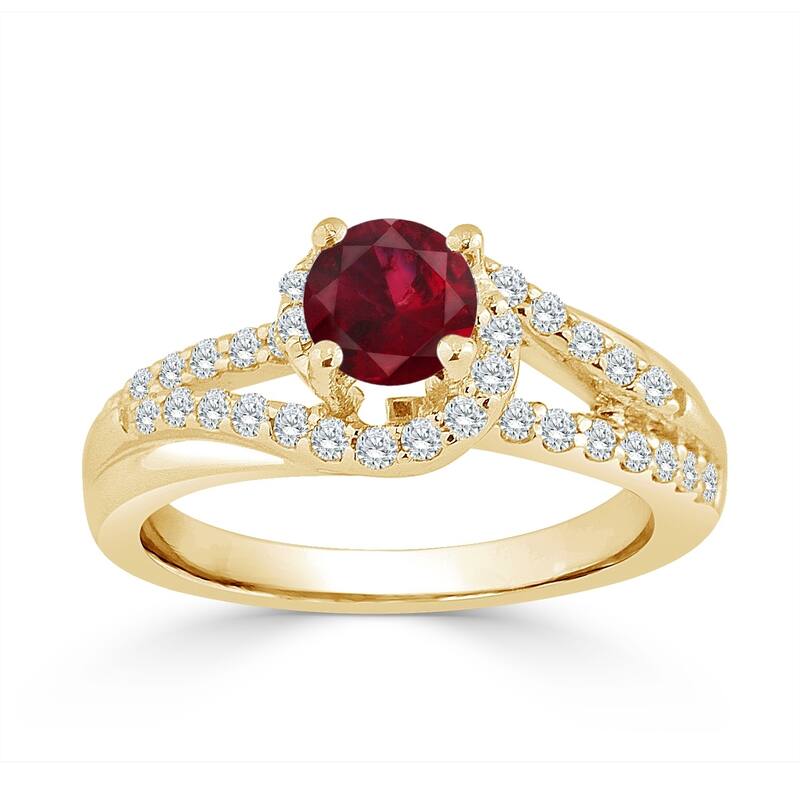 Auriya 14K Gold 5/8ct Ruby and 2/5ct TDW Diamond Engagement Ring (H-I, SI1-SI2) - Red