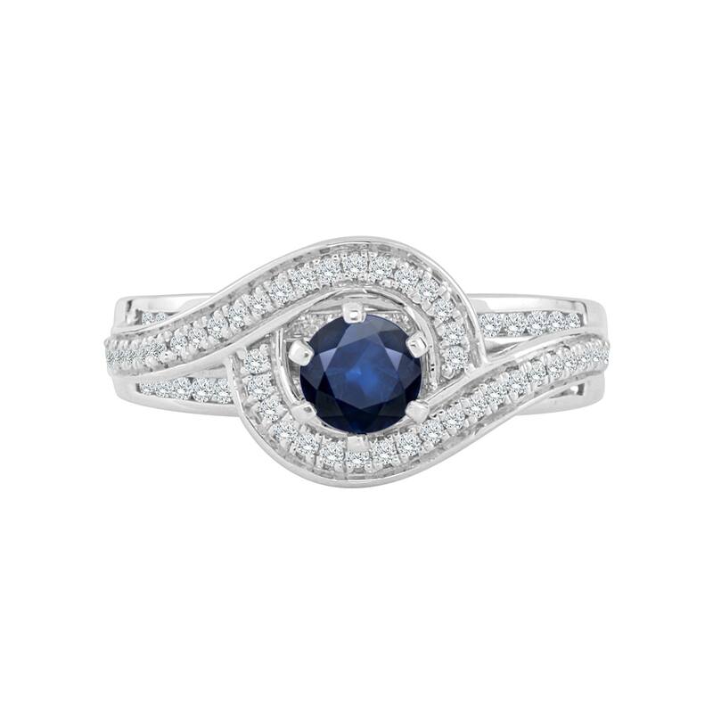 Auriya Halo Swirl 1/2ct Blue Sapphire and 1/2ctw Diamond Engagement Ring 14K Gold