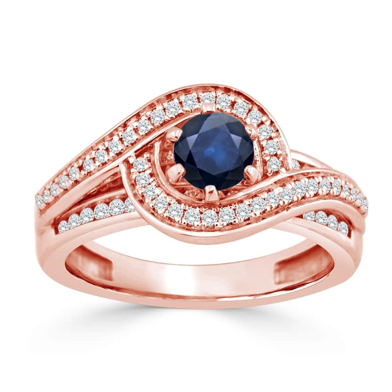 Auriya Halo Swirl 1/2ct Blue Sapphire and 1/2ctw Diamond Engagement Ring 14K Gold