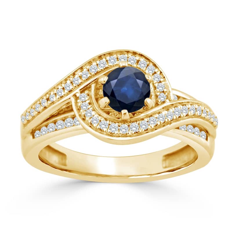 Auriya Halo Swirl 1/2ct Blue Sapphire and 1/2ctw Diamond Engagement Ring 14K Gold