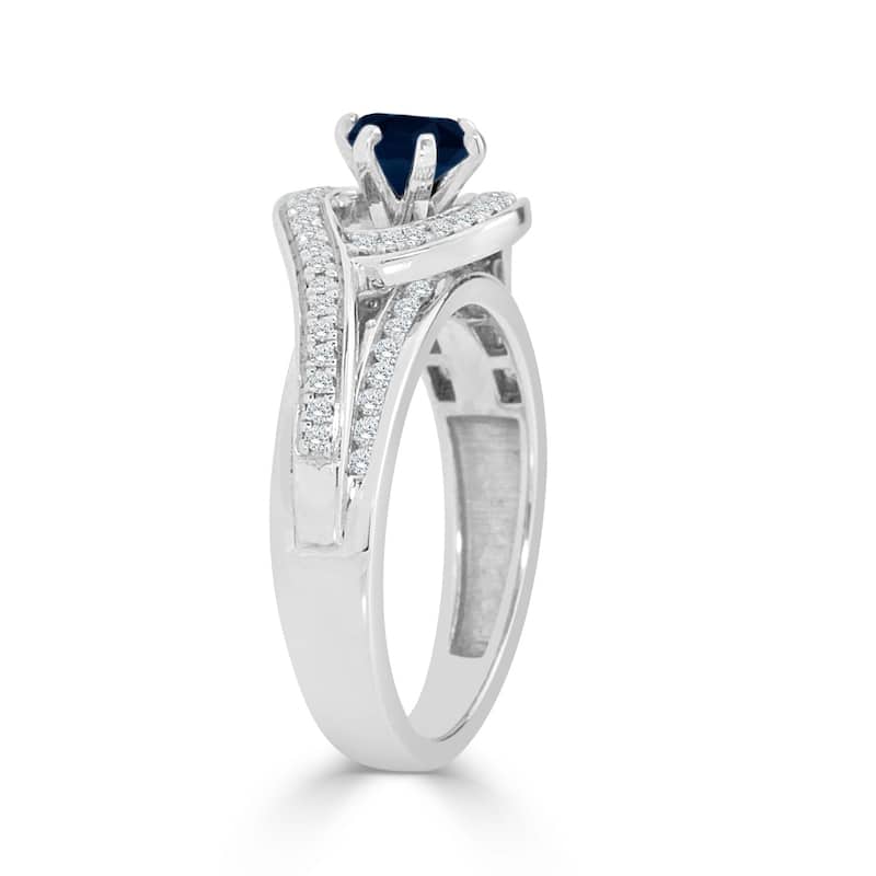 Auriya Halo Swirl 1/2ct Blue Sapphire and 1/2ctw Diamond Engagement Ring 14K Gold