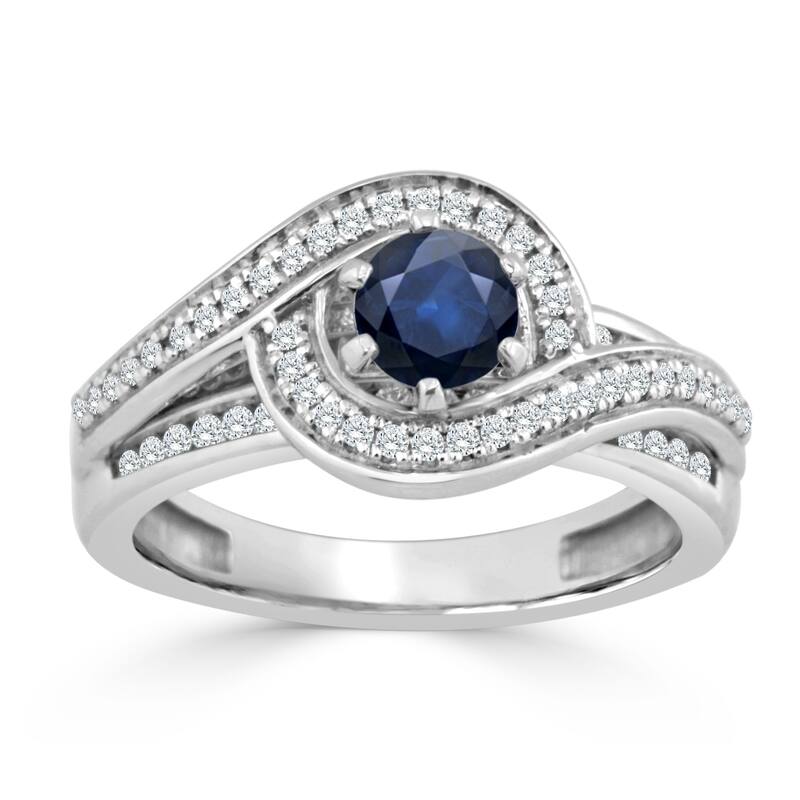 Auriya Halo Swirl 1/2ct Blue Sapphire and 1/2ctw Diamond Engagement Ring 14K Gold