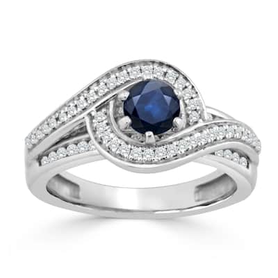 Auriya Halo Swirl 1/2ct Blue Sapphire and 1/2ctw Diamond Engagement Ring 14K Gold