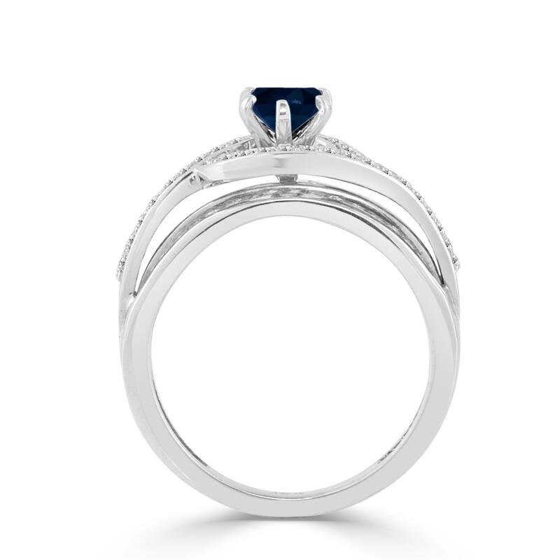 Auriya Halo Swirl 1/2ct Blue Sapphire and 1/2ctw Diamond Engagement Ring 14K Gold