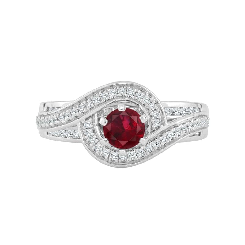 Auriya 14K Gold 1/2ct Ruby and Diamond Swirl Engagement Ring (H-I, SI1-SI2) - Red